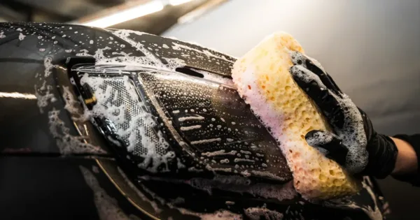 Samochód podczas mycia w profesjonalnej myjni